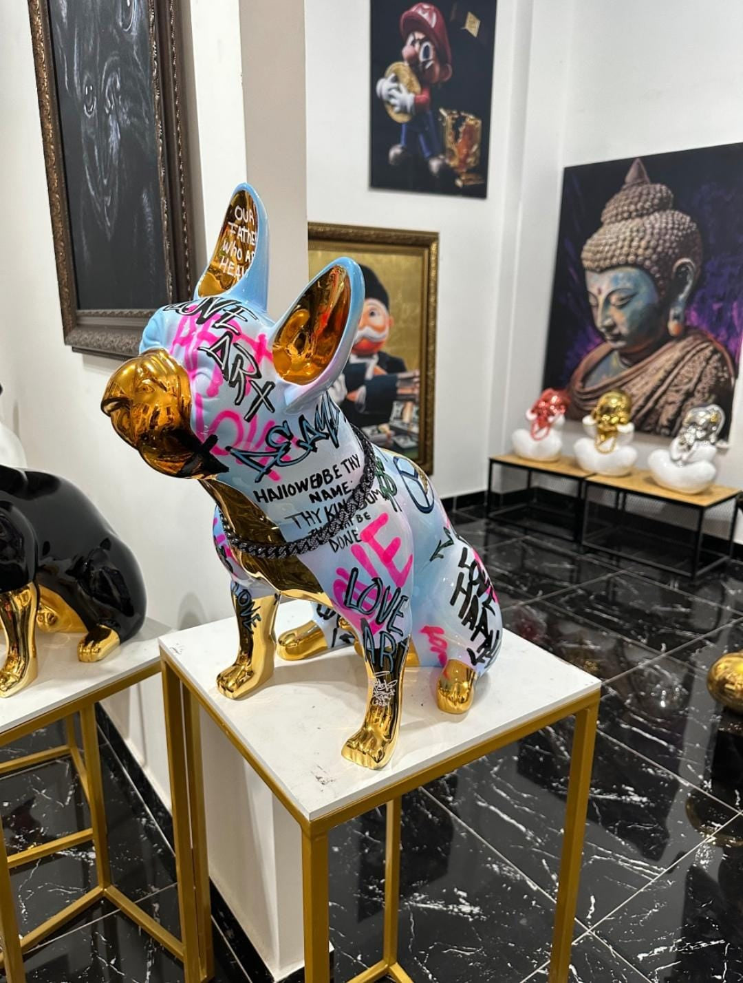 GOLDEN TAGGED BULLDOG SCULPTURE